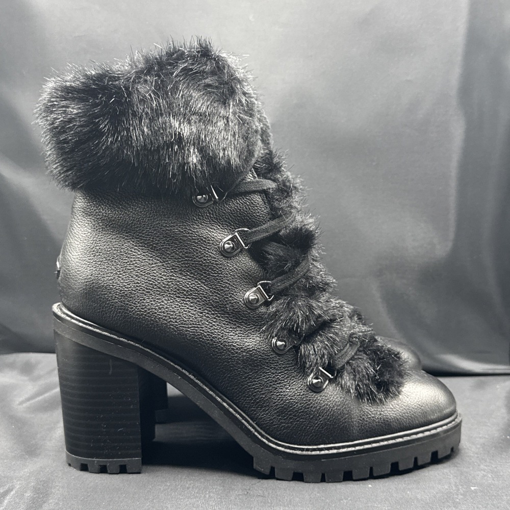 Size 8 - Guess Galway Faux Fur Ankle Boot Platform Black - Picture 1 of 8